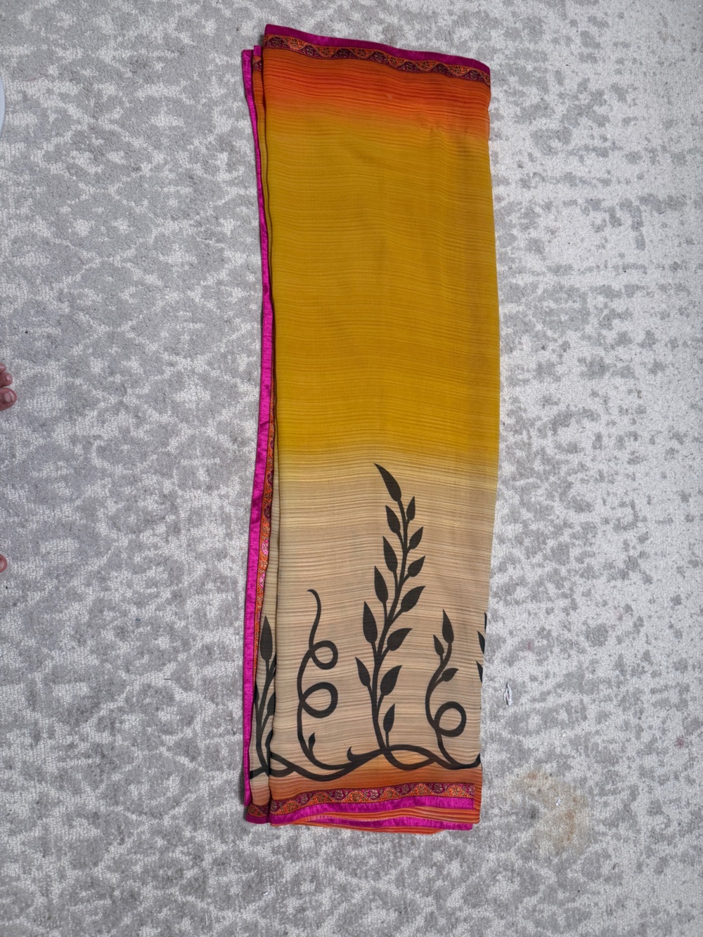 Yellow and Beige Floral Women's Scarf with Pink Trim
